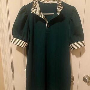 entro Polo Dress with Cream & Green Striped Trim-Size S